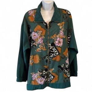 90s Vintage Retro Streetwear Floral Sport Savvy Lightweight Windbreaker Jacket